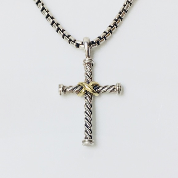 David Yurman Sterling & 18k X Cable Cross Pendant - Picture 7 of 8